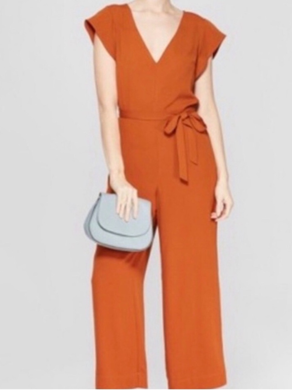a new day Rust Orange V-Neck Tie-Waist Wide-Leg Jumpsuit